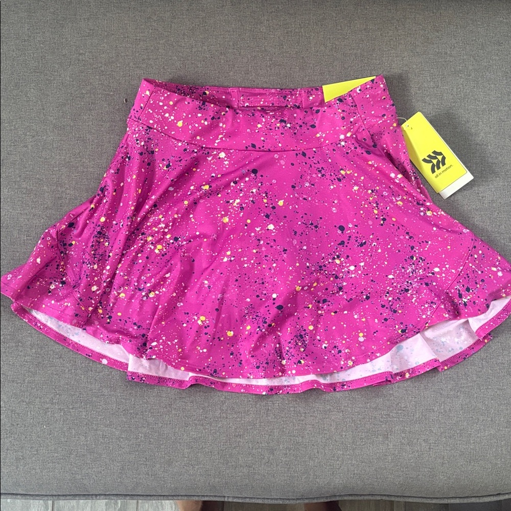 All In Motion Girls Pink Splatter Skirt, built in shorts